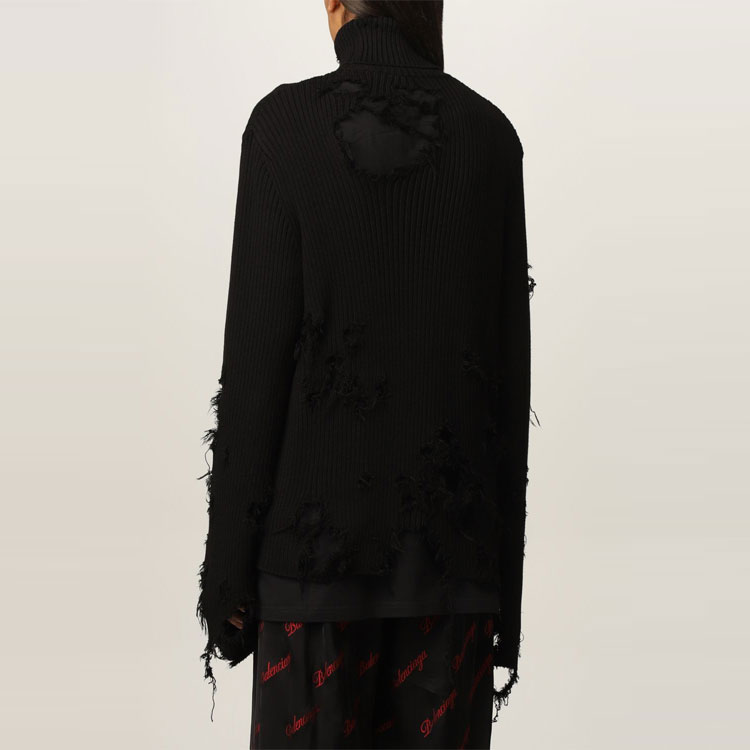 Purchase (W) バレンシアガ ダメージ加工 ハイネック プルオーバー セーター ブラック 662720T32091069