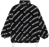 (Women) Balenciaga Faux Fur Zip Jacket Black Oversized Collared Bomber 595049THQ011001 (Women) Balenciaga Faux Fur Zip Jacket Black Oversized Collared Bomber 595049THQ011001
