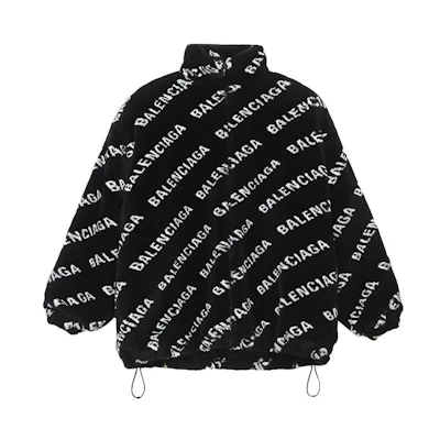 (Women) Balenciaga Faux Fur Zip Jacket Black Oversized Collared Bomber 595049THQ011001