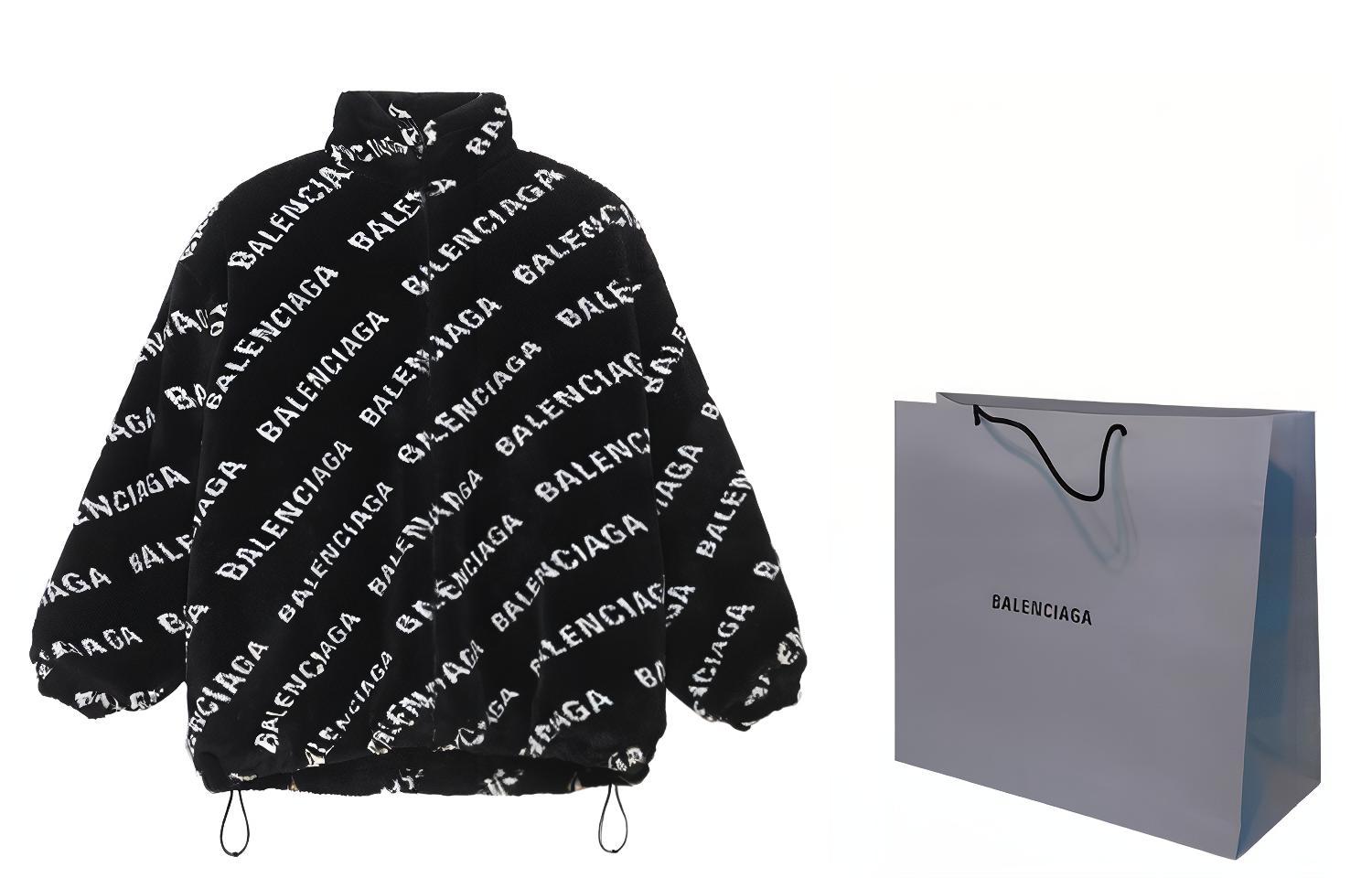 Shop (W) 巴黎世家黑色人造毛皮拉链夹克宽松翻领飞行员夹克 595049THQ011001