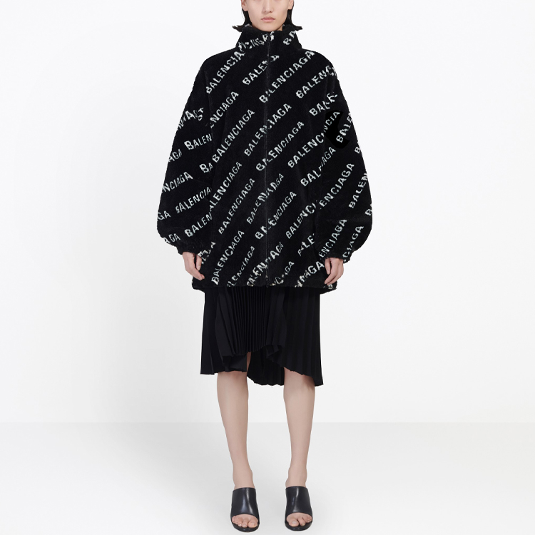 Purchase (W) 巴黎世家黑色人造毛皮拉链夹克宽松翻领飞行员夹克 595049THQ011001