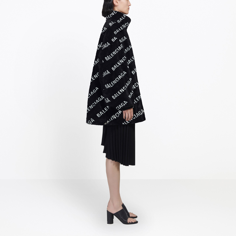 Sizing (W) 巴黎世家黑色人造毛皮拉链夹克宽松翻领飞行员夹克 595049THQ011001