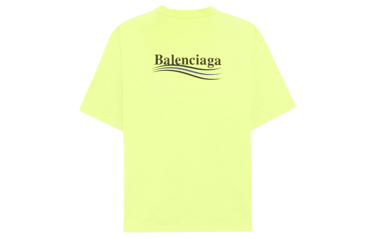 (Women) Balenciaga Fluorescent Yellow Political Campaign Logo Oversized Tee 641655TJVF77110