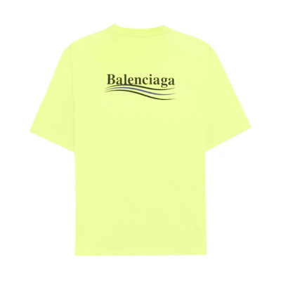 (Women) Balenciaga Fluorescent Yellow Political Campaign Logo Oversized Tee 641655TJVF77110