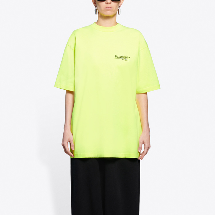 (Women) Balenciaga Fluorescent Yellow Political Campaign Logo Oversized Tee 641655TJVF77110 圖 4