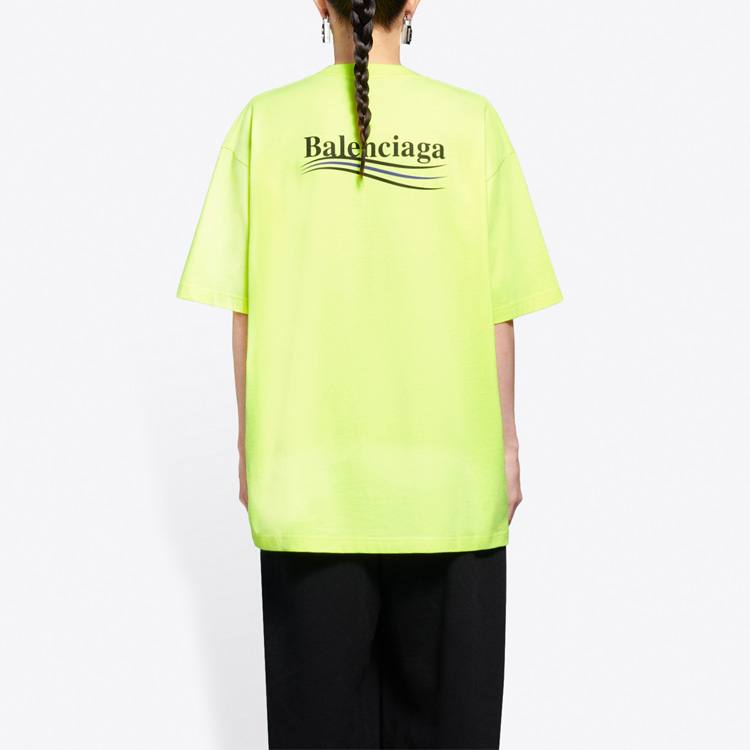 (Women) Balenciaga Fluorescent Yellow Political Campaign Logo Oversized Tee 641655TJVF77110 圖 5
