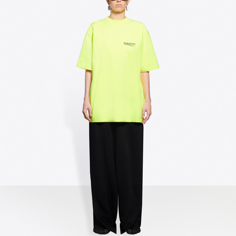 (Women) Balenciaga Fluorescent Yellow Political Campaign Logo Oversized Tee 641655TJVF77110 圖 7
