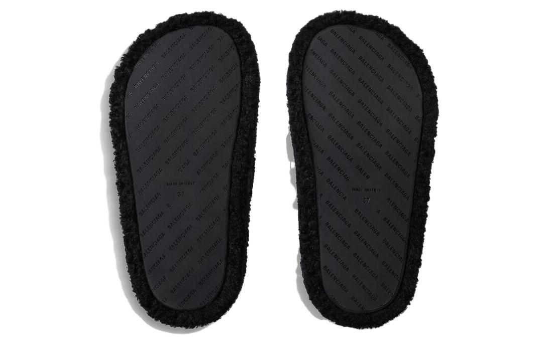 (W) Balenciaga Furry Platform Sandals 'Black Fake Shearling White and Red Political Campaign Embroideries' 圖 5