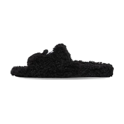 (W) Balenciaga Furry Slides 'Black White'