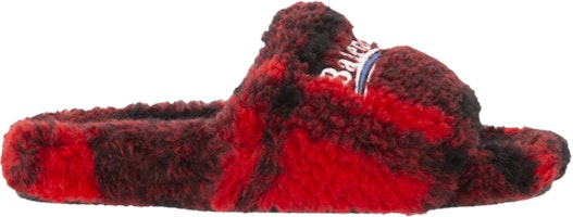 (Women) Balenciaga Furry Slides 'Red Plaid' 654261-W2F21-6167 (Women) Balenciaga Furry Slides 'Red Plaid' 654261-W2F21-6167