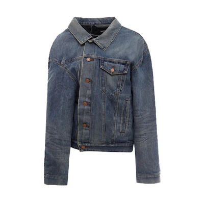 (Women) Balenciaga FW21 Asymmetric Denim Jacket - Blue. 662747TDW148146