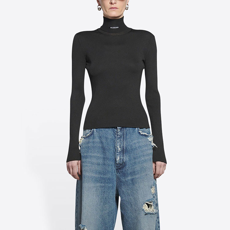 Shop (W) 발렌시아가 FW21 블랙 하이넥 롱슬리브 스웨터. 675344T61931000