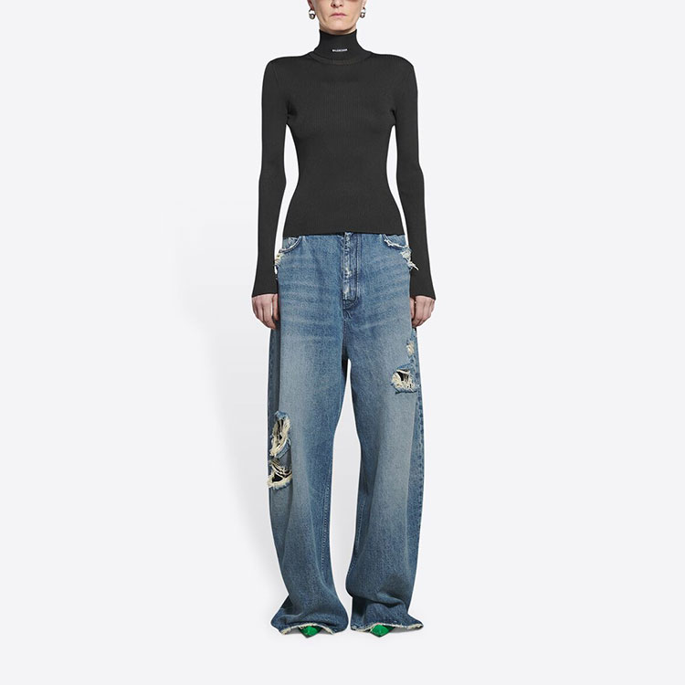 Sizing (W) 발렌시아가 FW21 블랙 하이넥 롱슬리브 스웨터. 675344T61931000