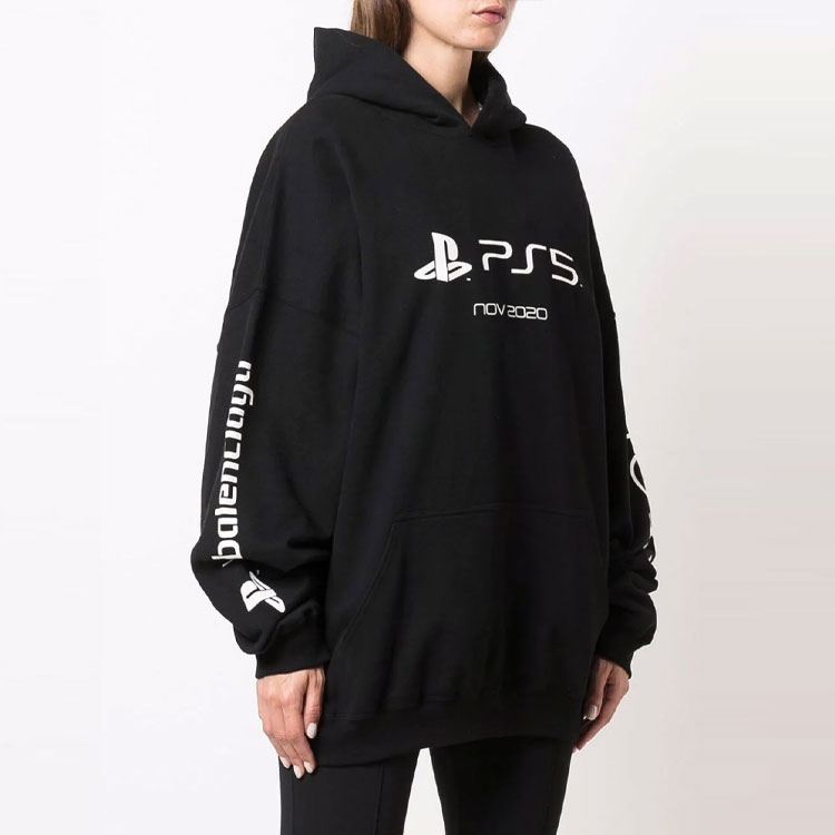 Details for (W) 巴黎世家FW21黑色連帽上衣字母印花套頭設計. 651799TKVF41070