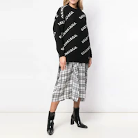 Shop (W) Balenciaga FW21 Sweater Rajut Wol Hitam Logo 620983T15671070