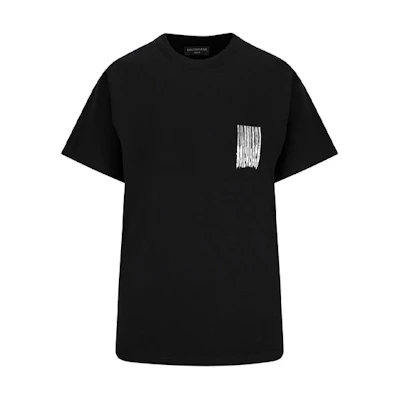 (Women) Balenciaga FW21 Black Printed Cotton Ribbed Knit Relaxed Fit T-Shirt. 661705TKVE51070