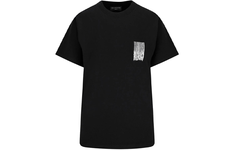 (Women) Balenciaga FW21 Black Printed Cotton Ribbed Knit Relaxed Fit T-Shirt. 661705TKVE51070 圖 2