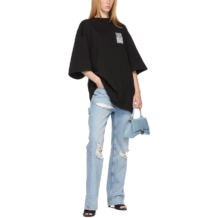 (Women) Balenciaga FW21 Black Printed Cotton Ribbed Knit Relaxed Fit T-Shirt. 661705TKVE51070 圖 4