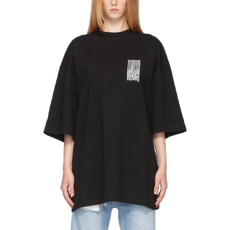 (Women) Balenciaga FW21 Black Printed Cotton Ribbed Knit Relaxed Fit T-Shirt. 661705TKVE51070 圖 5