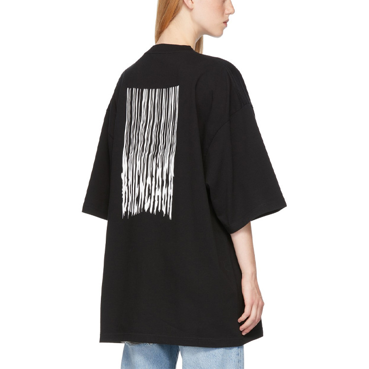 (Women) Balenciaga FW21 Black Printed Cotton Ribbed Knit Relaxed Fit T-Shirt. 661705TKVE51070 圖 6