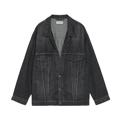 (Women) Balenciaga FW21 Black Solid Color Denim Jacket. 675233TJW789034