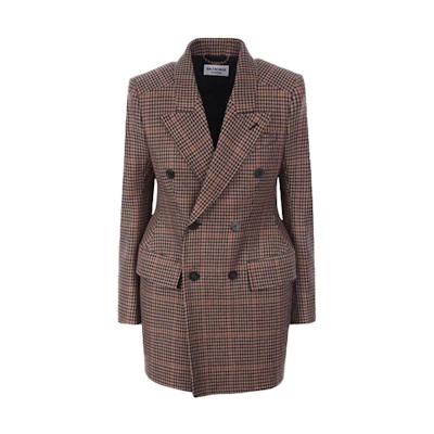 (Women) Balenciaga FW21 Brown Plaid Double-Breasted Blazer. 571279TLU139364