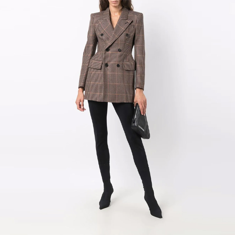 Shop (W) Balenciaga FW21 Coklat Kot Berkotak Double-Breasted. 571279TLU139364