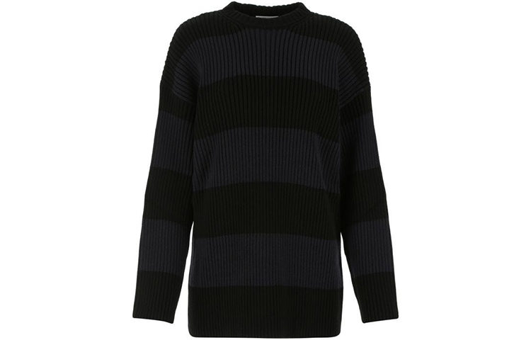 (Women) Balenciaga FW21 Letter Pattern Striped Sweater in Black/Grey. 657525T31984058
