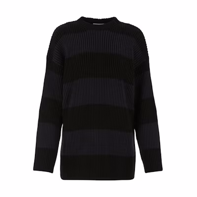 (Women) Balenciaga FW21 Letter Pattern Striped Sweater in Black/Grey. 657525T31984058