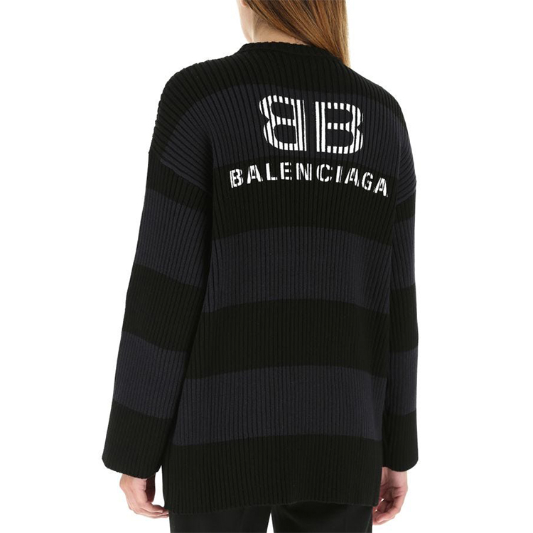 Purchase (W) 발렌시아가 FW21 레터 패턴 스트라이프 스웨터 블랙/그레이. 657525T31984058