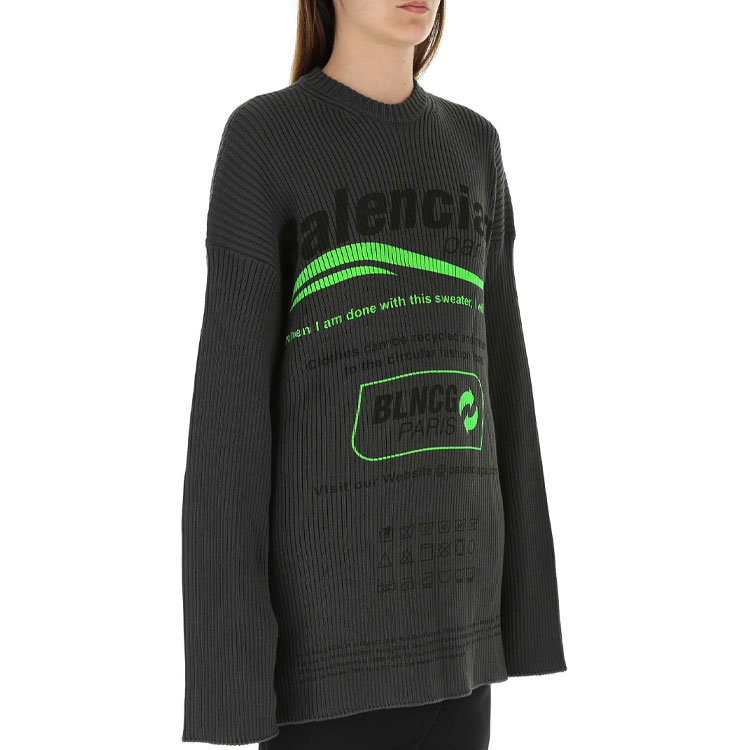 (Women) Balenciaga FW21 Logo Oversized Ribbed Knit Pullover Sweater Women Grey 662723T32106076 圖 4