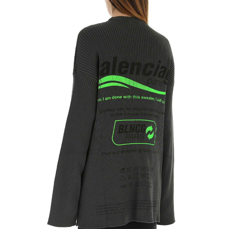 (Women) Balenciaga FW21 Logo Oversized Ribbed Knit Pullover Sweater Women Grey 662723T32106076 圖 5