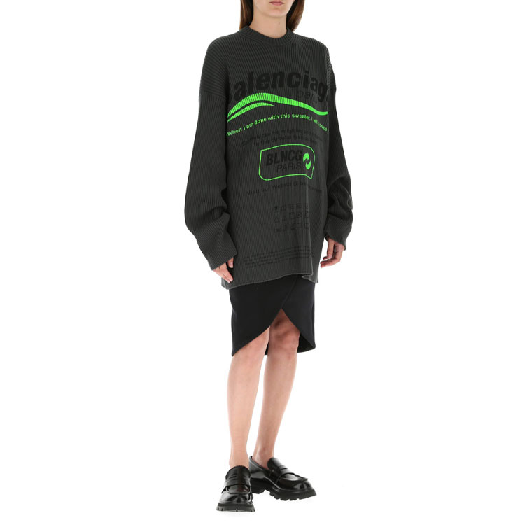 (Women) Balenciaga FW21 Logo Oversized Ribbed Knit Pullover Sweater Women Grey 662723T32106076 圖 6