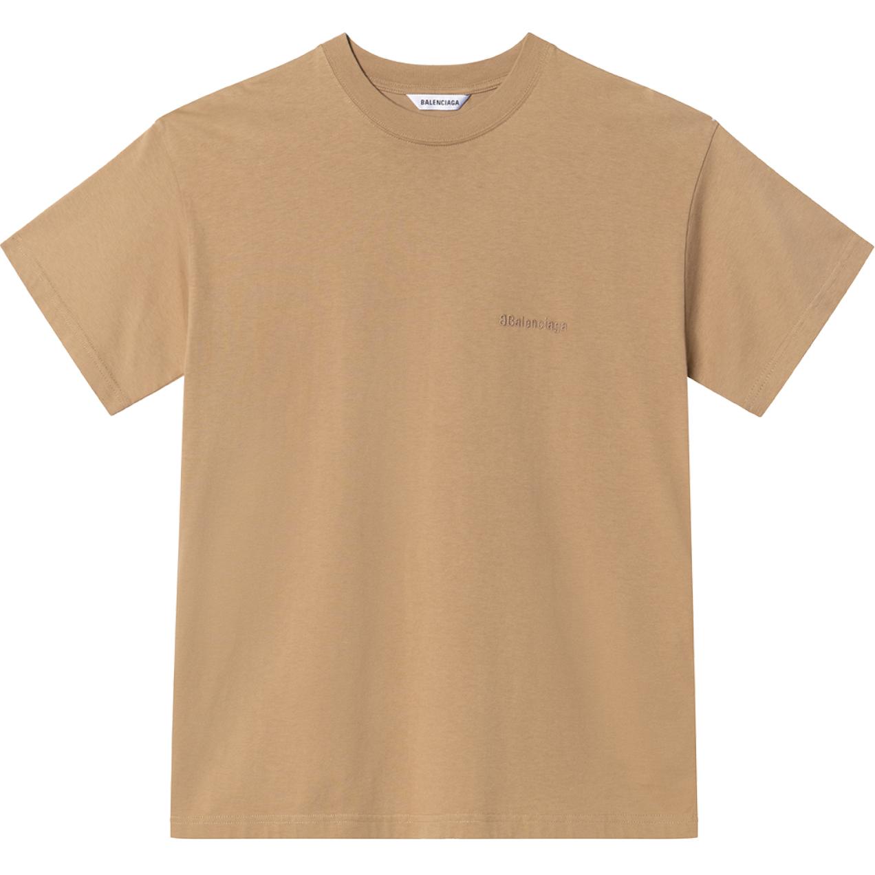 (Women) Balenciaga FW21 Logo T-Shirt Khaki Oversized Crew Neck Short Sleeve. 612965TJV879504