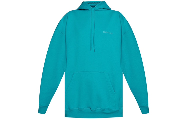 (Women) Balenciaga FW21 Peacock Blue Logo Embroidered Hoodie Pullover. 578135TKVB54664