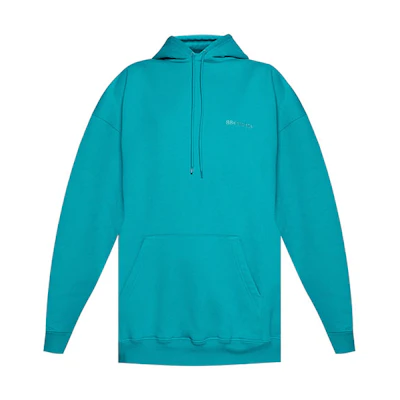 (Women) Balenciaga FW21 Peacock Blue Logo Embroidered Hoodie Pullover. 578135TKVB54664
