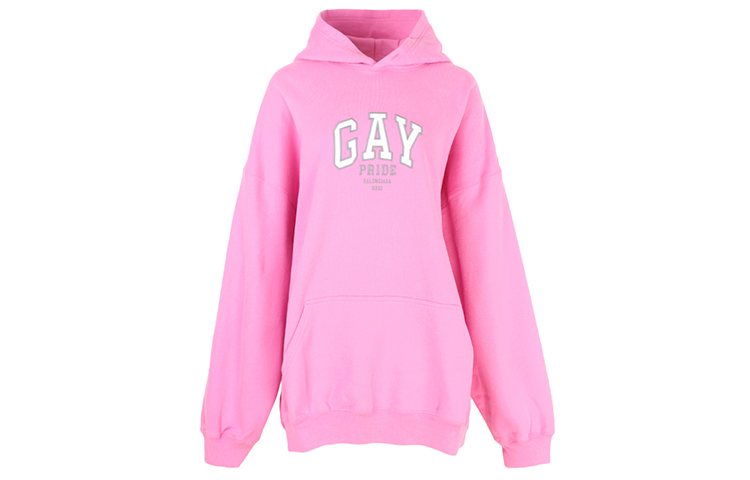 (Women) Balenciaga FW21 Pink Logo Print Oversized Hoodie. 651799TLV545861