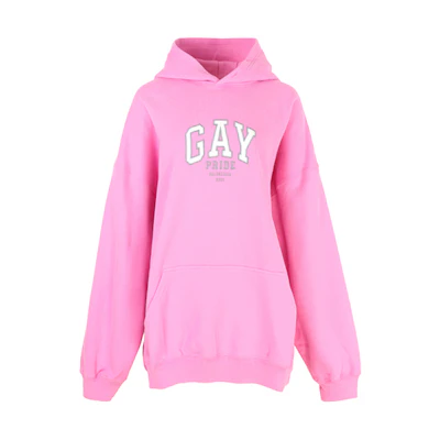 (Women) Balenciaga FW21 Pink Logo Print Oversized Hoodie. 651799TLV545861