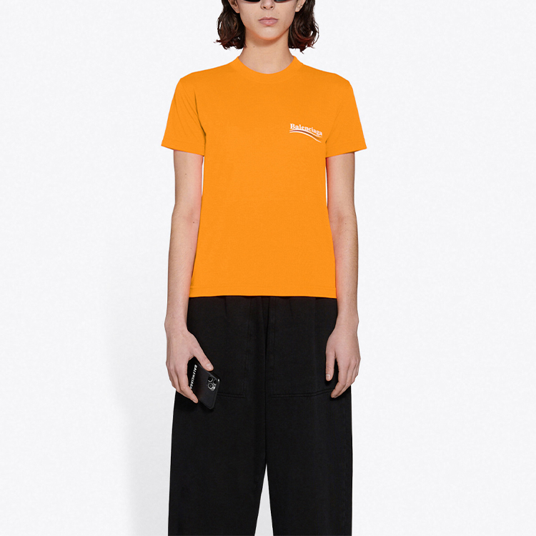 Shop (W) Balenciaga FW21 政治宣傳修身橙色T恤。 612964TKVE87073