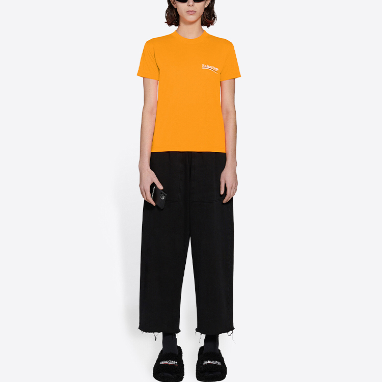 Sizing (W) Balenciaga FW21 政治宣傳修身橙色T恤。 612964TKVE87073