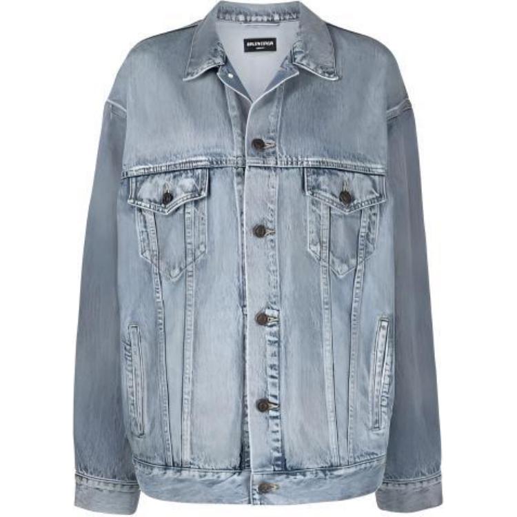 (Women) Balenciaga FW21 Washed Denim Jacket Blue 671889TAP045620