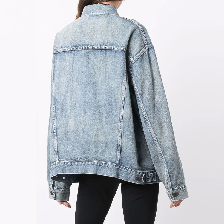 Purchase (W) Balenciaga FW21 Jaket Denim Biru Pudar 671889TAP045620