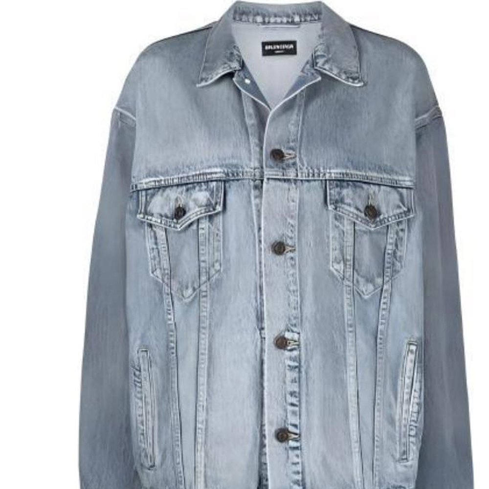 Sizing (W) Balenciaga FW21 Jaket Denim Biru Pudar 671889TAP045620
