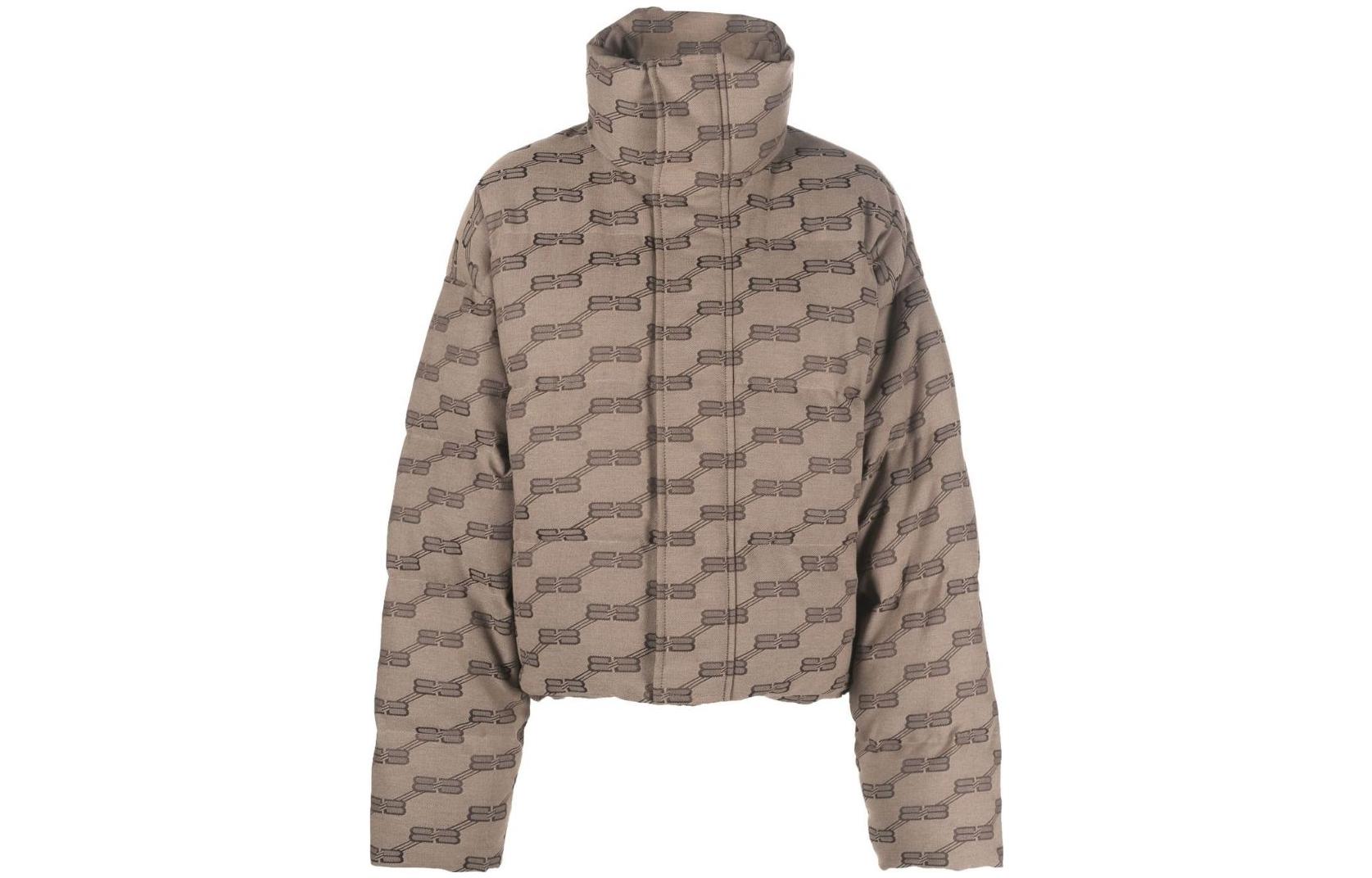 (Women) Balenciaga FW22  Beige Logo Print Zip-Up Jacket with Contrast Colors. 681883TML339378