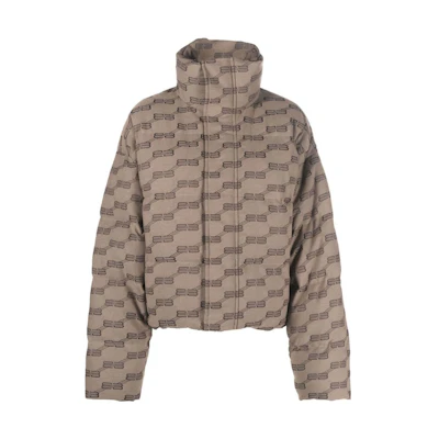 (Women) Balenciaga FW22 Beige Logo Print Zip-Up Jacket with Contrast Colors. 681883TML339378
