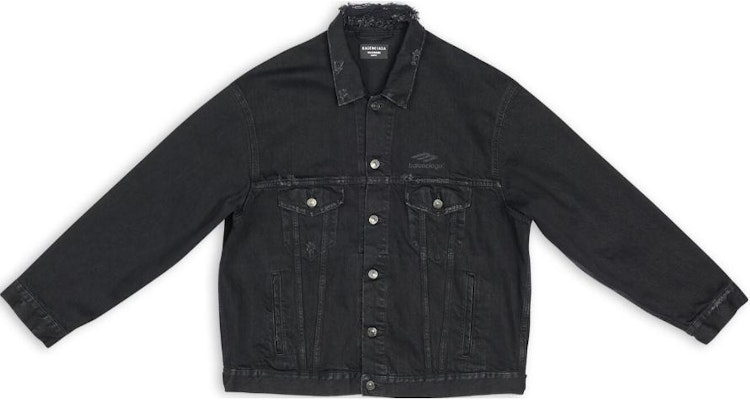 (W) Balenciaga FW22 Jaket Denim Hitam dengan Patch Logo Sulam. 704298TBP470102 Order (W) Balenciaga FW22 Jaket Denim Hitam dengan Patch Logo Sulam. 704298TBP470102