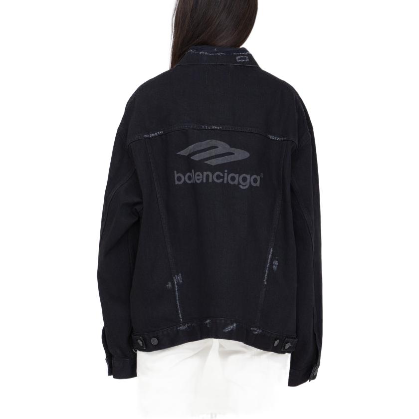 Purchase (W) Balenciaga FW22 Jaket Denim Hitam dengan Patch Logo Sulam. 704298TBP470102