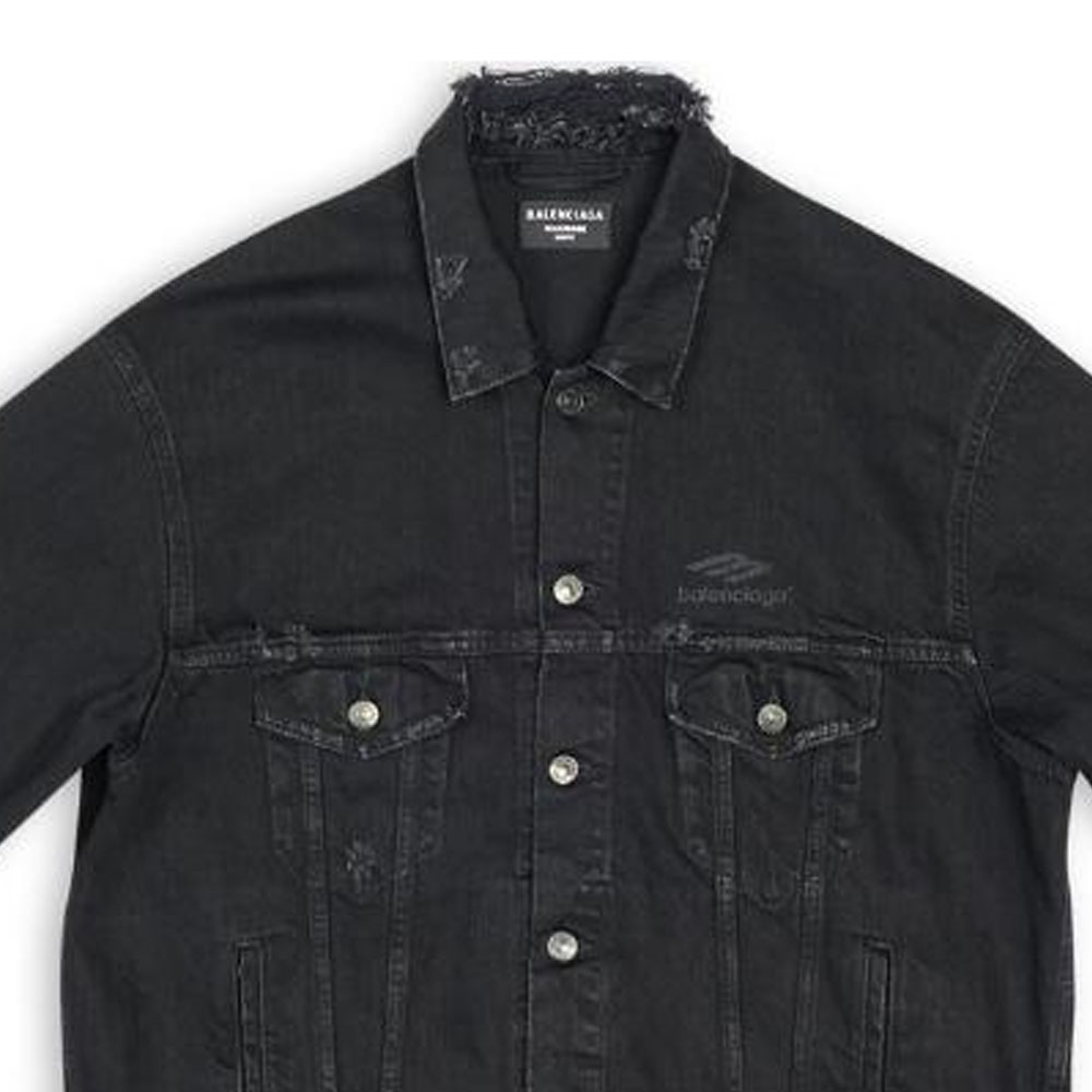 Details for (W) Balenciaga FW22 Jaket Denim Hitam dengan Patch Logo Sulam. 704298TBP470102