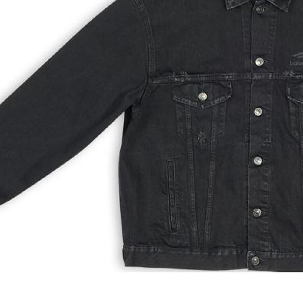 Sizing (W) Balenciaga FW22 Jaket Denim Hitam dengan Patch Logo Sulam. 704298TBP470102