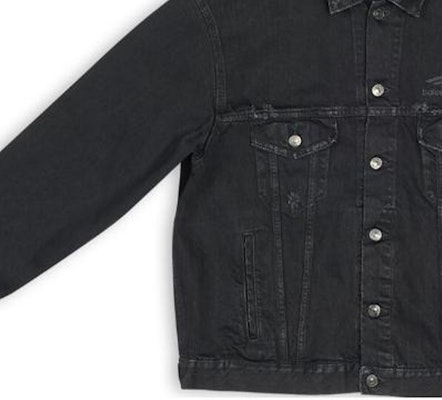 (W) Balenciaga FW22 Jaket Denim Hitam dengan Patch Logo Sulam. 704298TBP470102 Sizing (W) Balenciaga FW22 Jaket Denim Hitam dengan Patch Logo Sulam. 704298TBP470102